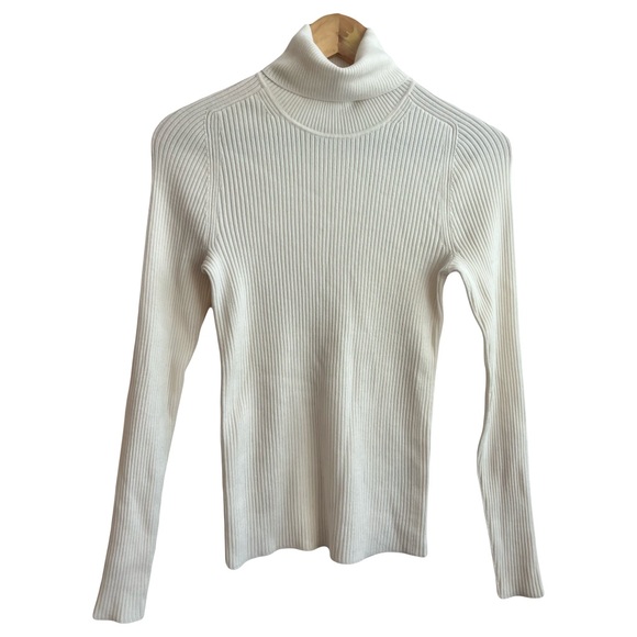 Everlane The Italian Merino Rib Turtleneck White Sweater Wool Blend Small - Picture 1 of 10
